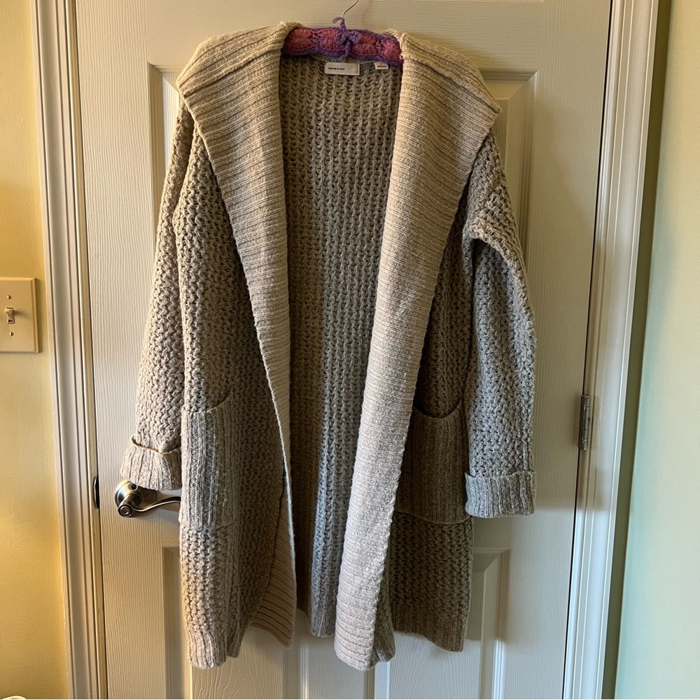 Anthropologie Cream Chunky Knit Cardigan with Shawl Collar